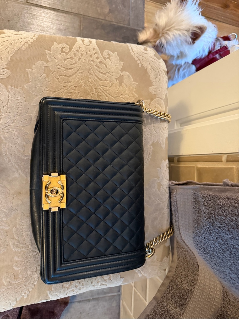 Black Quilted Shoulder Bag with Gold Hardware - Picture 4 of 7